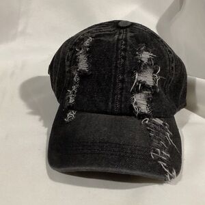 Distressed Black‎ Denim Cap